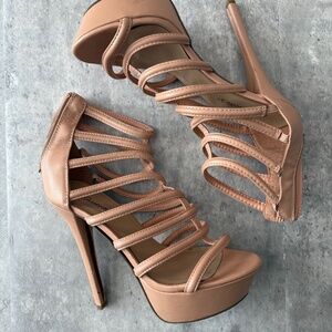 Nude Strappy Stiletto Open Toe Beige Heels Cage Heels Womens 8